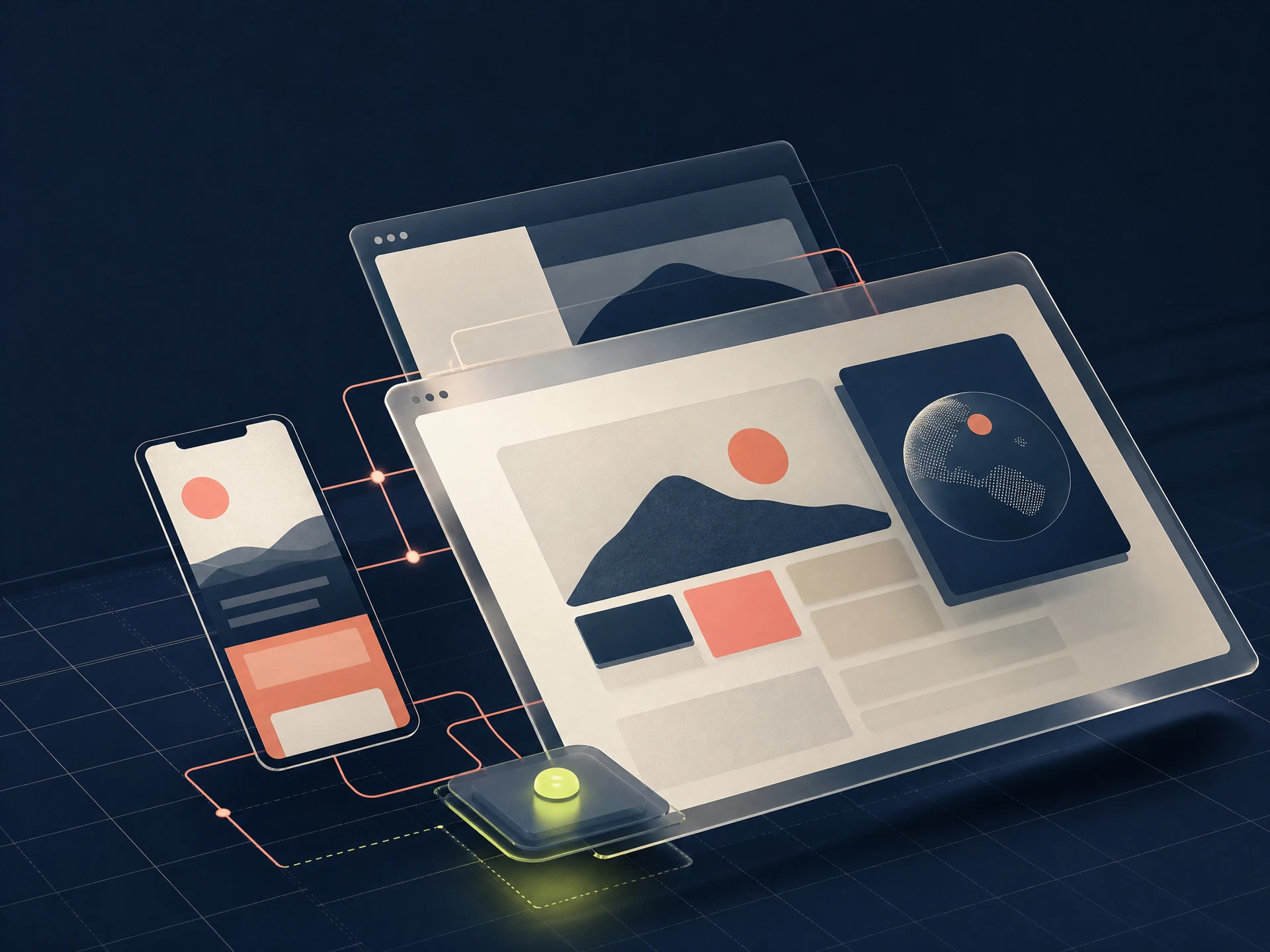 Ventanas web y rutas de datos que representan oportunidades digitales